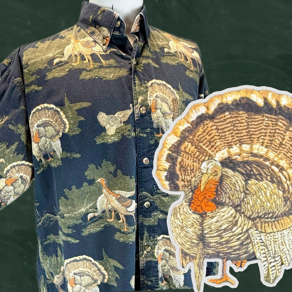 VINTAGE‎ Wild Turkey woods forest men’s long sleeve button down shirt cotton XL